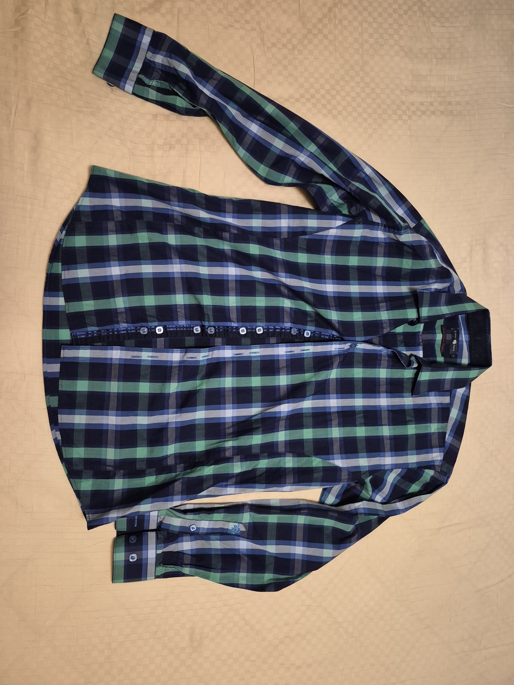 Stone Rose Navy, Green & Light Blue Plaid Dress Shirt